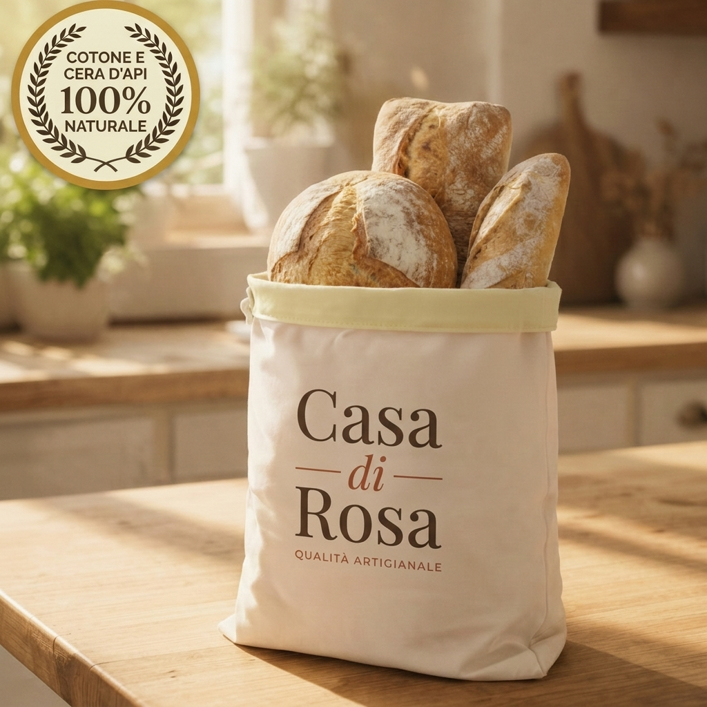 Sacchetto per il pane in cera d'api Casa di Rosa con pane italiano