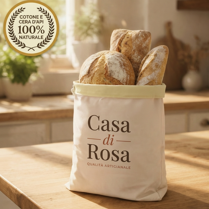 Sacchetto per il pane in cera d'api Casa di Rosa con pane italiano