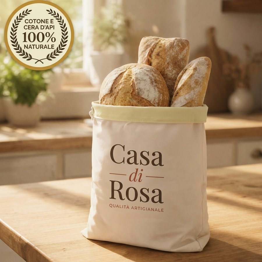 Sacchetto per il pane in cera d'api Casa di Rosa con pane italiano