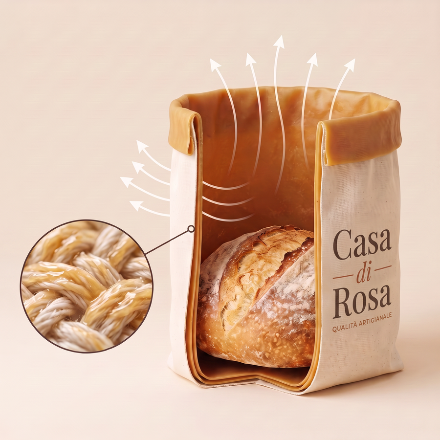 Sezione del sacchetto: il rivestimento in cera d'api lascia uscire l'umidità in eccesso
